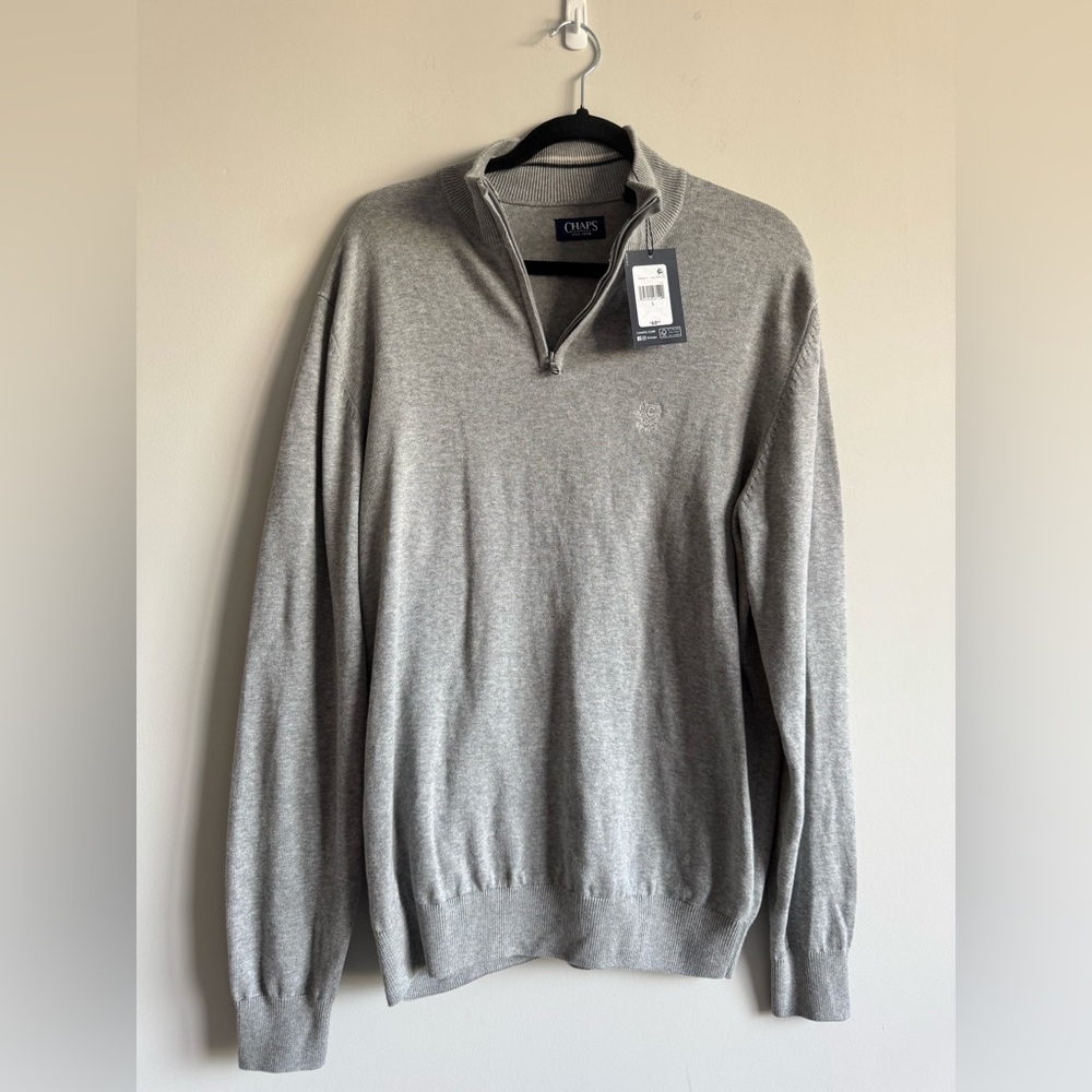 NWT Chaps Men’s Light Gray Heather Pullover Cotton Long Sleeve Sweater